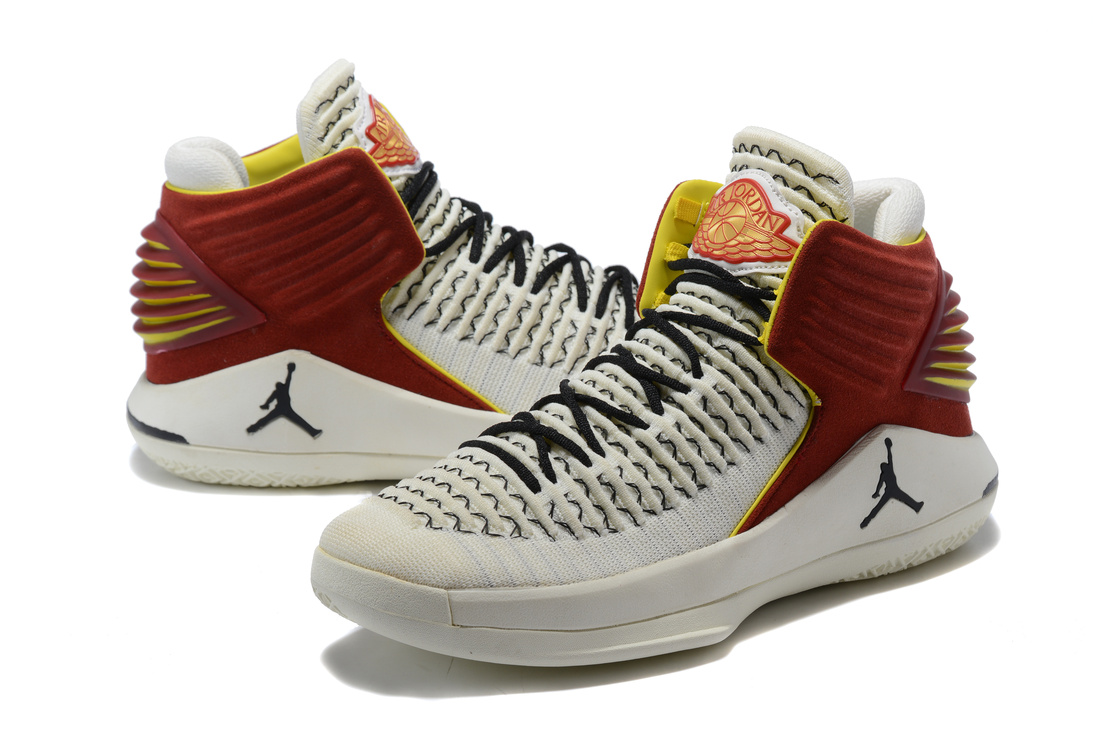 Men Jordan 32 High White Wine Red Yellow Shoes